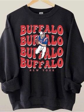 Black Crewneck Sweatshirt with Red Buffalo Graphic